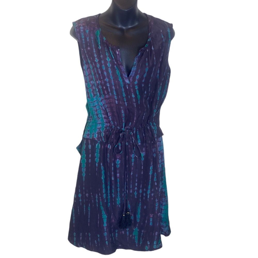 Figue women’s small 100% silk tie dye sleeveless drawstring dress artsy colorful